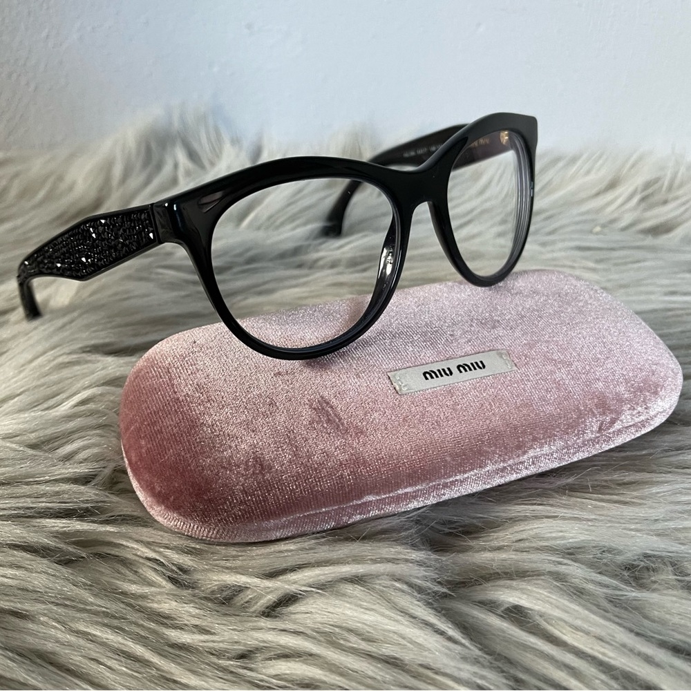 Miu Miu “Stardust” Black Rounded Eyeglasses